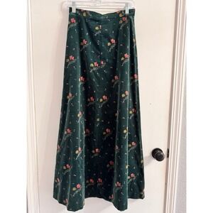 Vintage One Main Place Green Floral Velvet Maxi Skirt Hippie Boho Whimsy  11/12